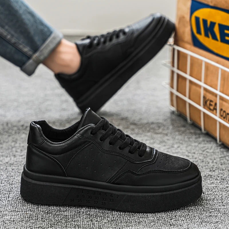 Walking White Leisure Running Sneakers Men Outdoor Leather Shoes Flat Classic Black Sports Shoes Lace up Skateboard Board Shoes