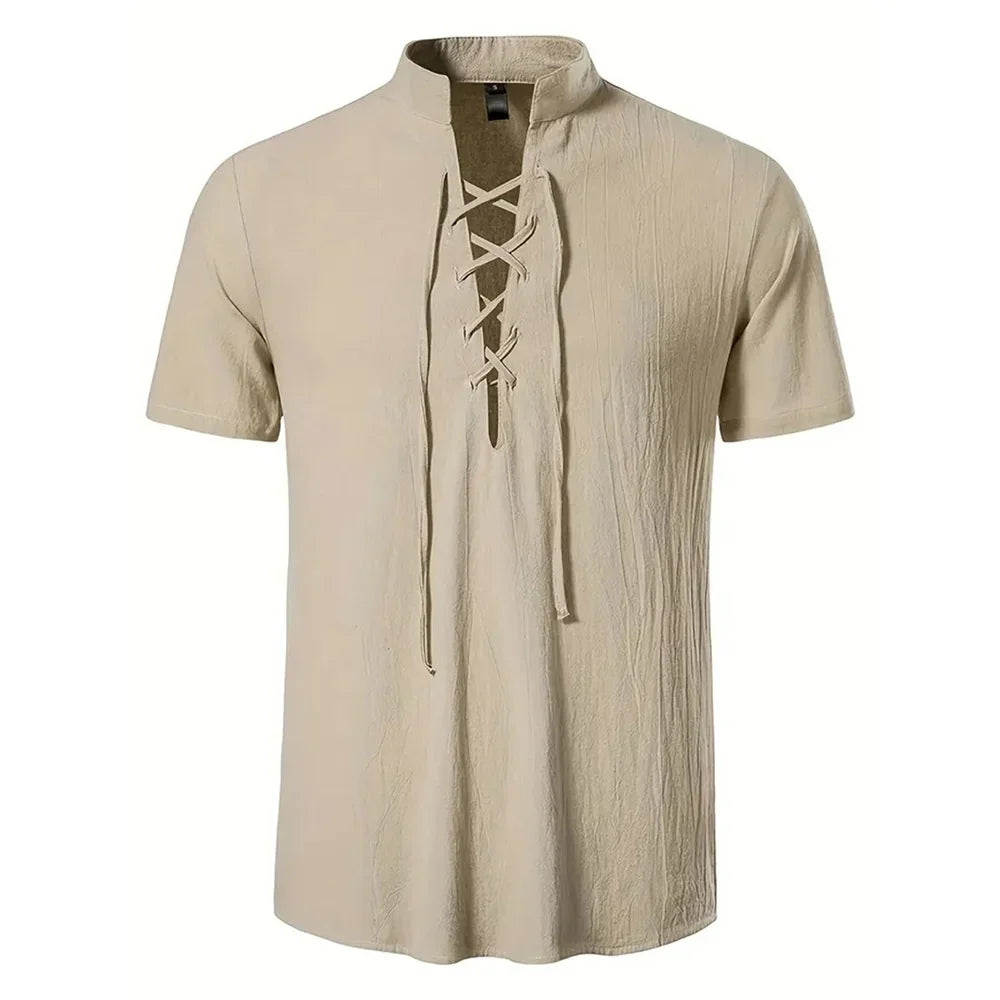 Men's Retro V-Neck Linen Shirt