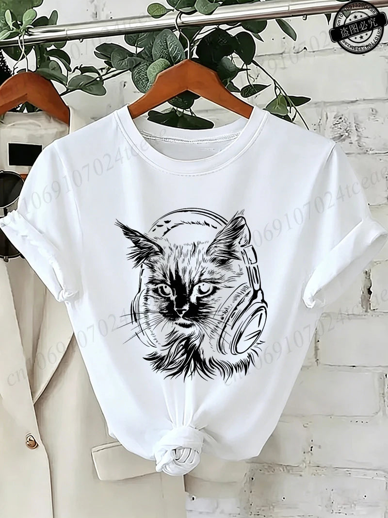 Drummer Cat Graphic T-Shirt