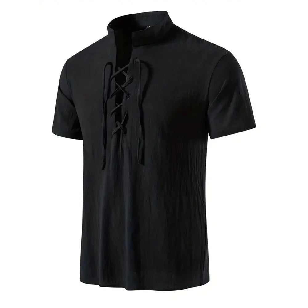 Men's Retro V-Neck Linen Shirt