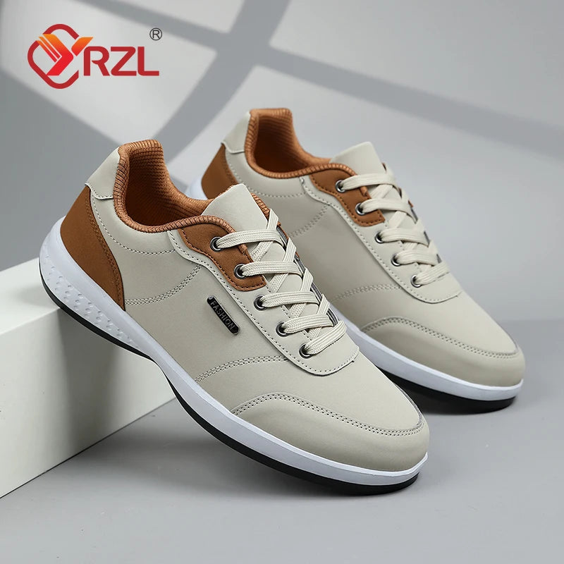 YRZL Man Shoes Spring Autumn Waterproof Walking Sneakers Leisure Male Leather Sports Shoes Non-Slip Footwear Tennis for Men