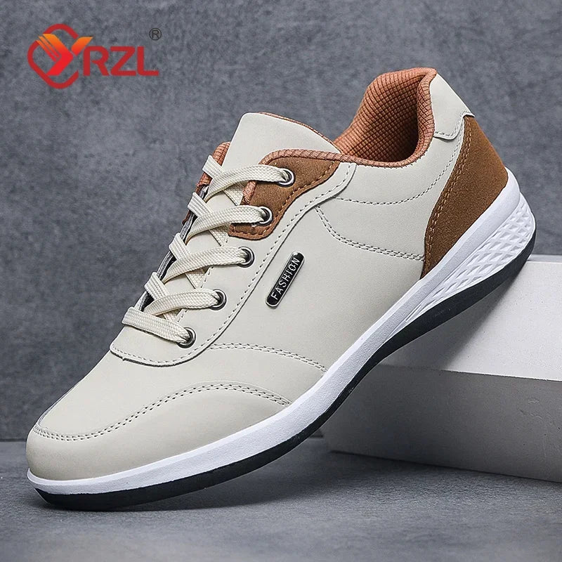 YRZL Man Shoes Spring Autumn Waterproof Walking Sneakers Leisure Male Leather Sports Shoes Non-Slip Footwear Tennis for Men