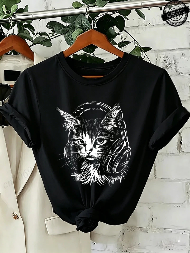 Drummer Cat Graphic T-Shirt