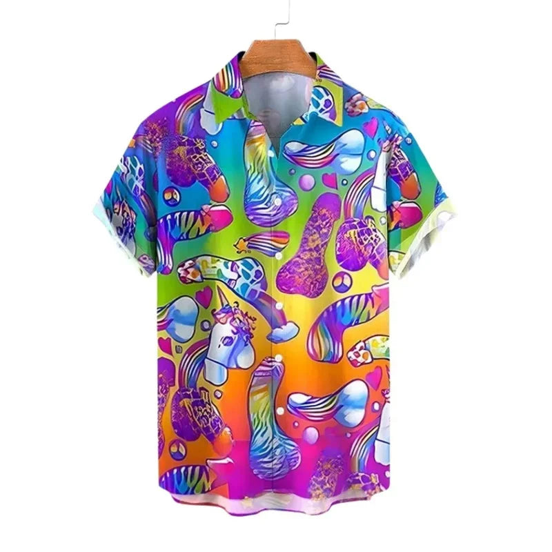2026 New 3D Style Mushroom Printed Shirts For Men Fashion Cool Shirts Anime Mens Hawaiian Short Shirts Clothes Loose Tops