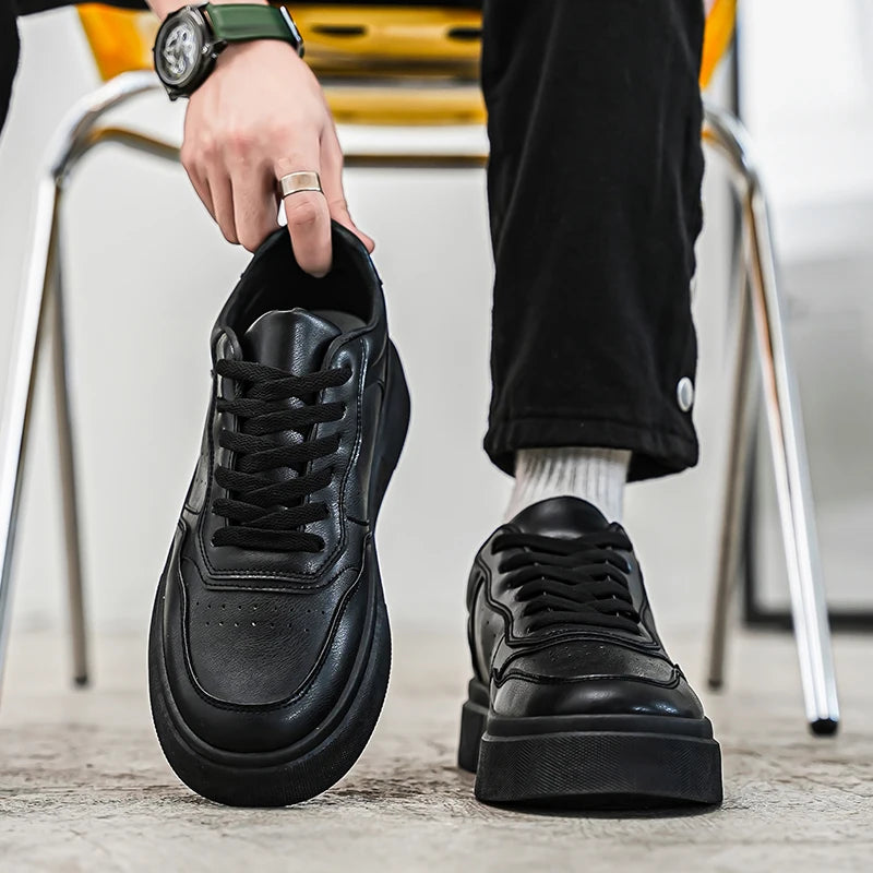 Walking White Leisure Running Sneakers Men Outdoor Leather Shoes Flat Classic Black Sports Shoes Lace up Skateboard Board Shoes