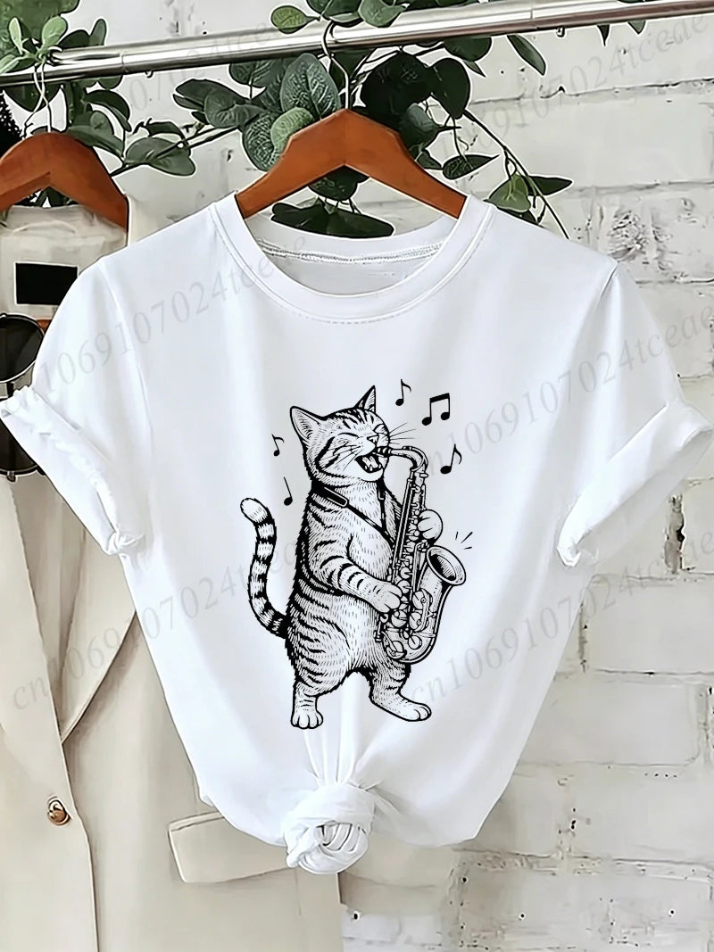 Drummer Cat Graphic T-Shirt