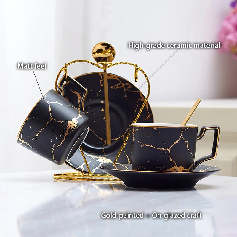 Marble Ceramic Coffee Cup Saucer Spoon Set 200Ml Nordic Tea Cup Matt Porcelain Tea Set Advanced Teacup Cafe Espresso Cup
