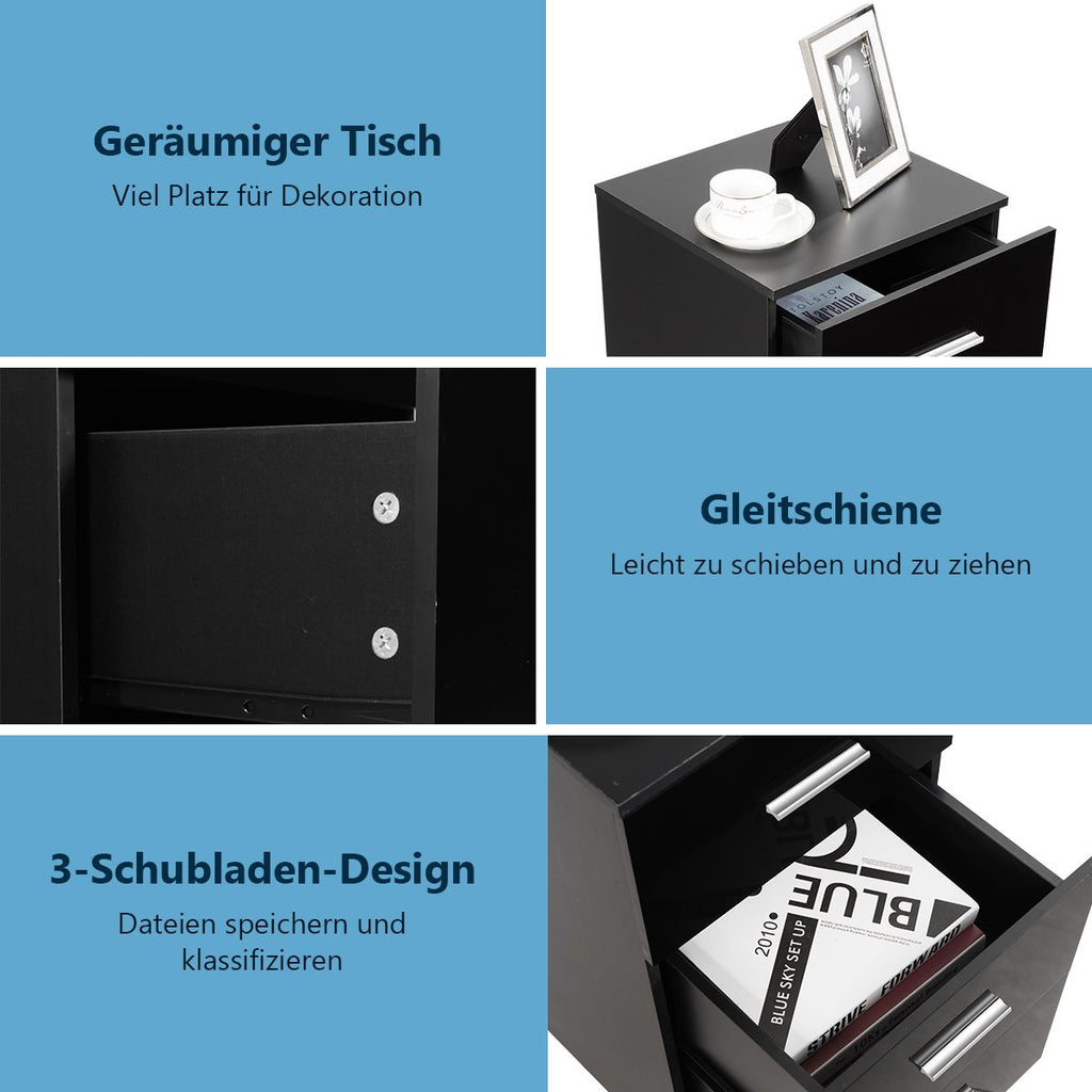 2Er Set Nachttisch Mit 3 Schubladen Büroschränke 37 X 34 X 66,5 Cm Schwarz