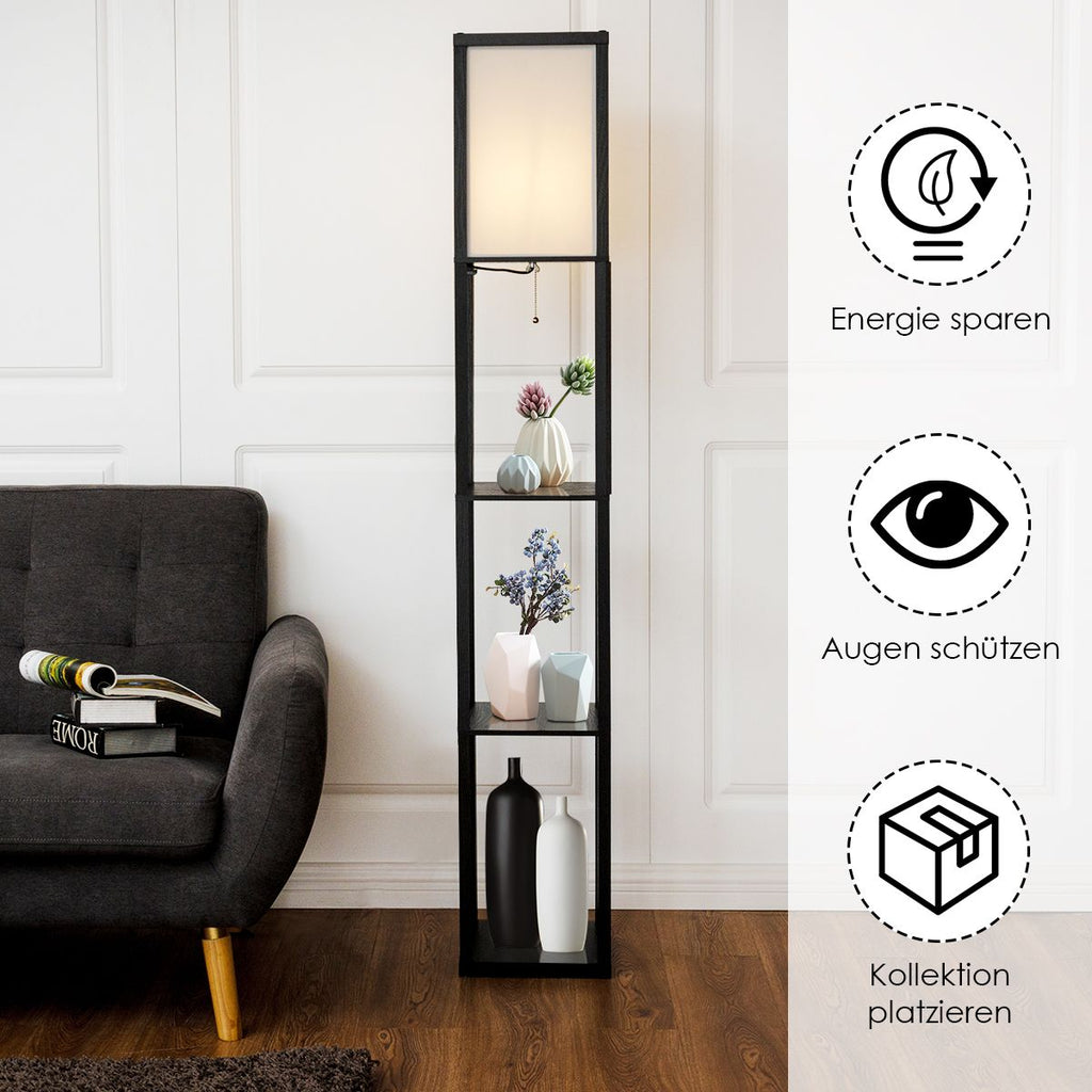 3-Ebene Standleuchte Regal Moderne Stehlampe Bodenlampe 26 X 26 X 160 Cm Schwarz