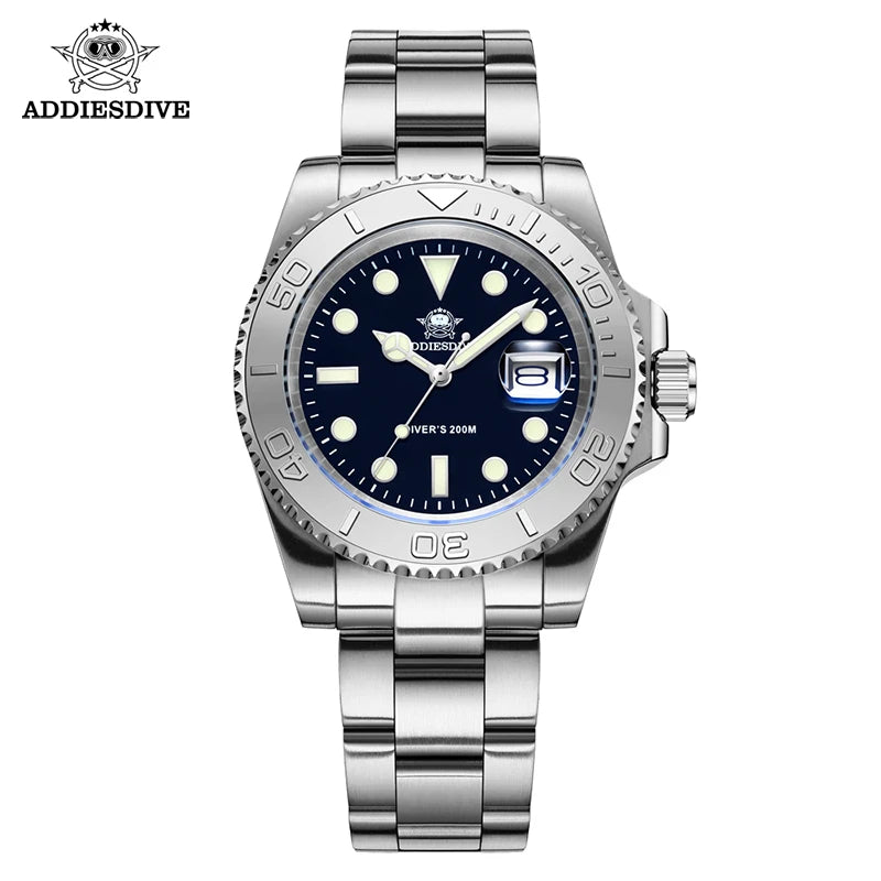 Men'S Quartz Watch 200M Waterproof Ceramic Bezel Steel Watch Magnifying Mirror Glass BGW9 Blue Luminous Diving Watch