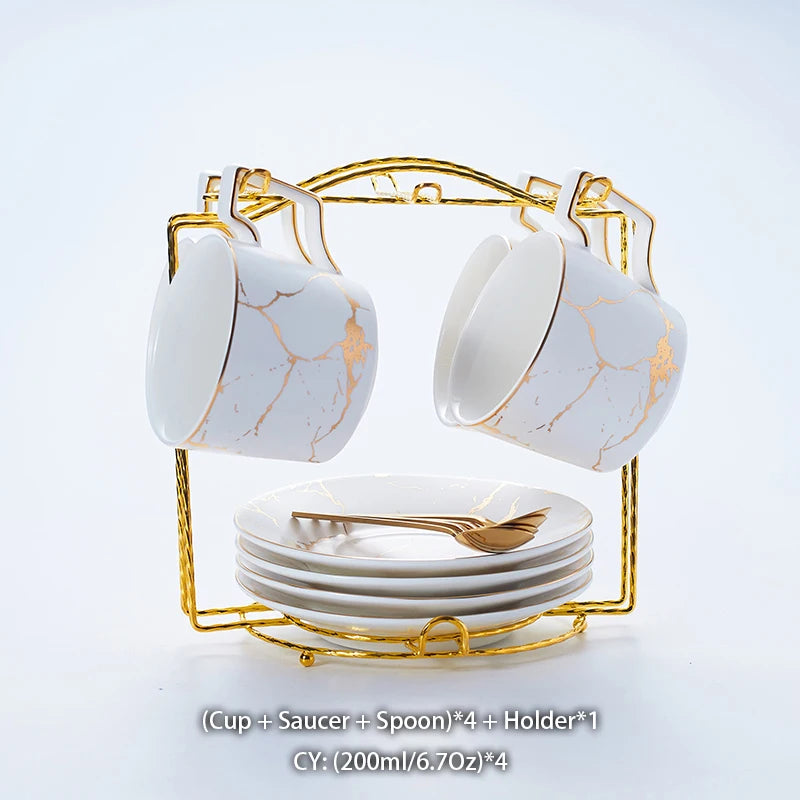 Marble Ceramic Coffee Cup Saucer Spoon Set 200Ml Nordic Tea Cup Matt Porcelain Tea Set Advanced Teacup Cafe Espresso Cup