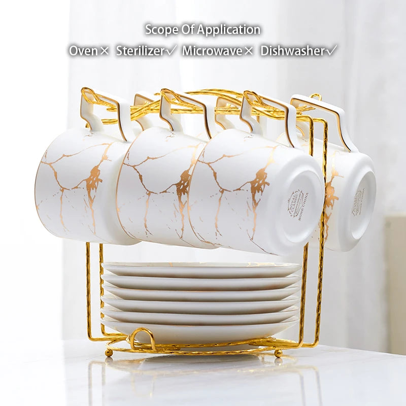 Marble Ceramic Coffee Cup Saucer Spoon Set 200Ml Nordic Tea Cup Matt Porcelain Tea Set Advanced Teacup Cafe Espresso Cup