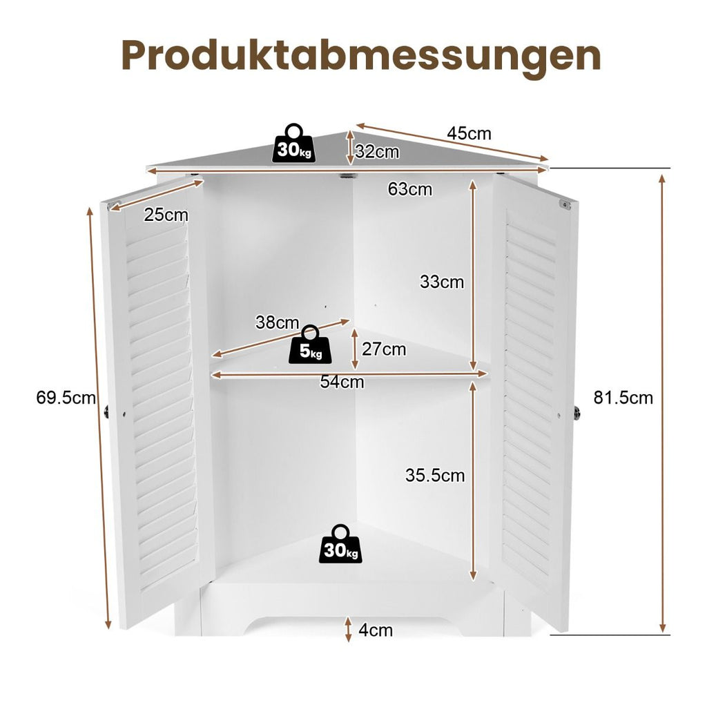 Eckschrank Mit Lamellentür & Höhenverstellbarem Regal Platzsparend Badezimmerschrank Weiß