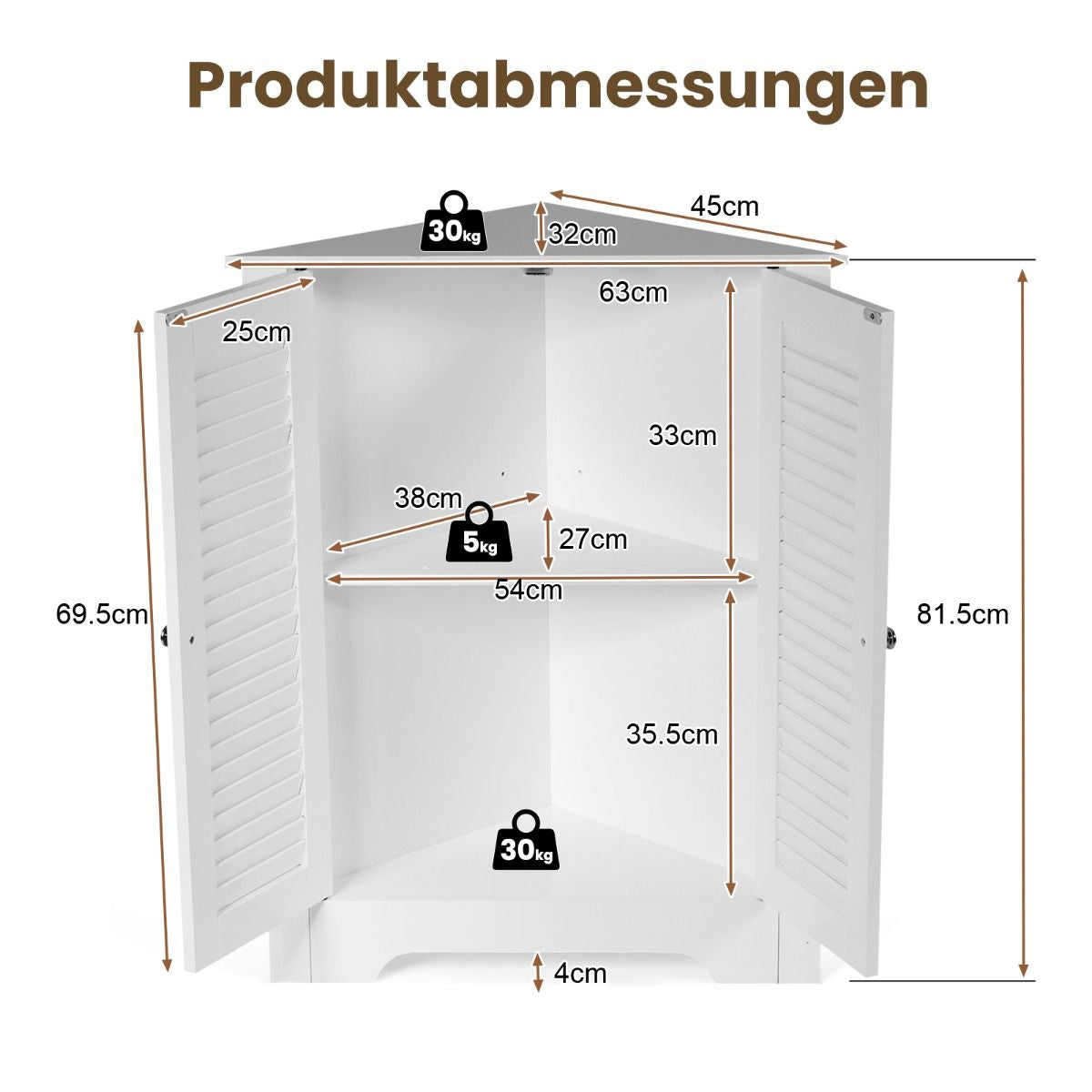 Eckschrank Mit Lamellentür & Höhenverstellbarem Regal Platzsparend Badezimmerschrank Weiß