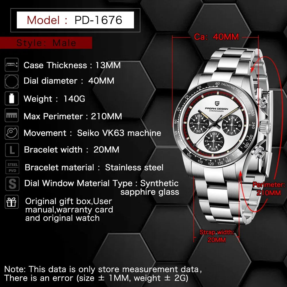 2026  New Men Quartz Wristwatch Fashion Ceramic Bezel Chronograph Stopwatch Waterproof 100M Stainless Watch for Men