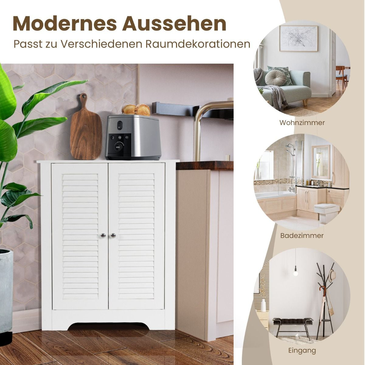 Eckschrank Mit Lamellentür & Höhenverstellbarem Regal Platzsparend Badezimmerschrank Weiß